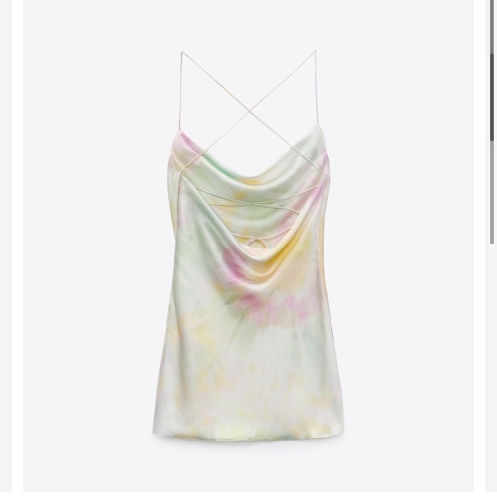 Zara Printed Tie Dye Satin Mini Dress